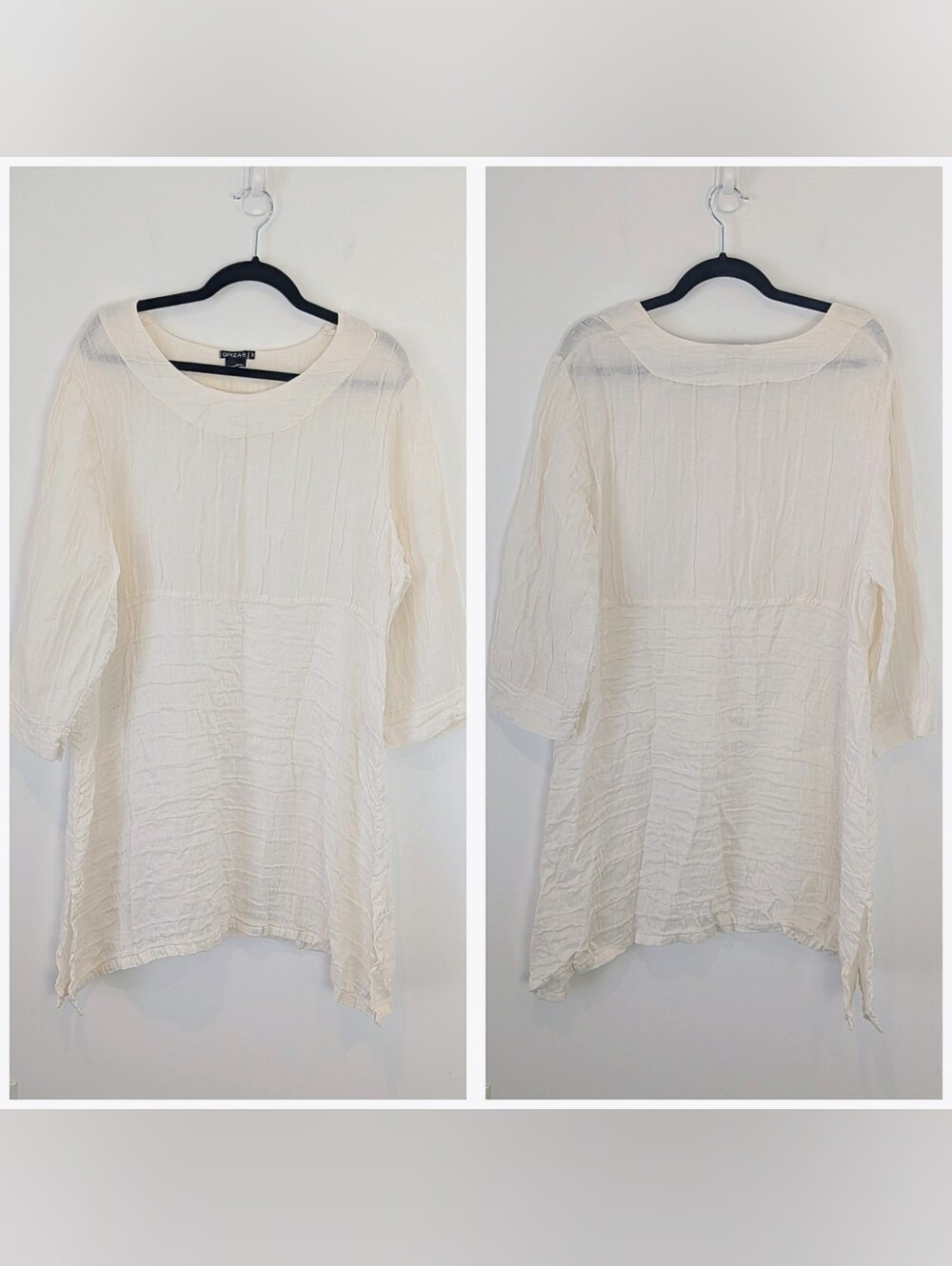 Grizas Silk Linen Textured Tunic Dress Size M Cream Asymmetrical Lagenlook